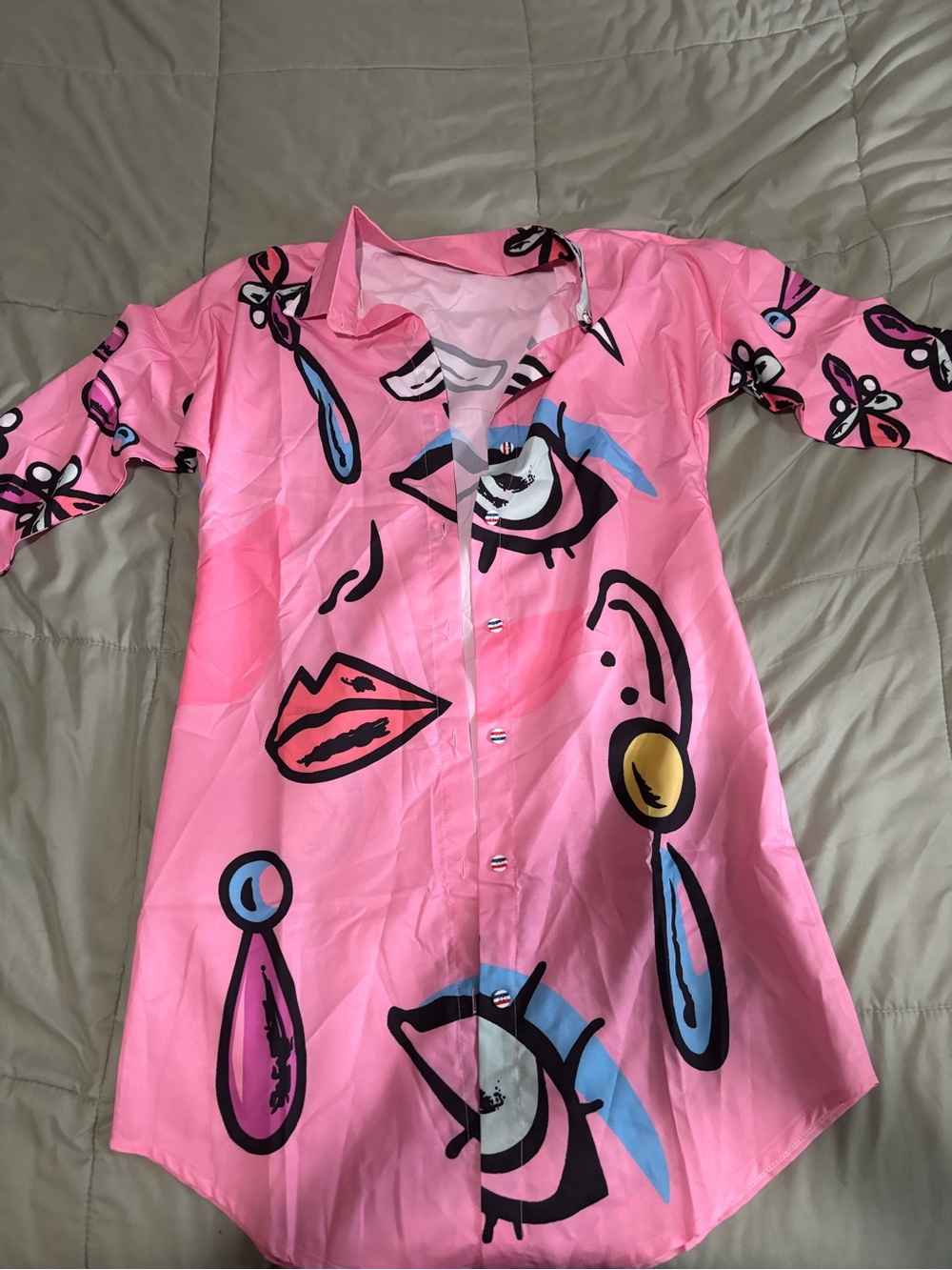 Kids Pink Graphic Button-Front Pajama Top